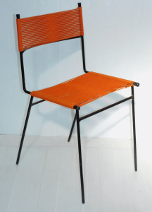 Mid Century Clement Meadmore Cord Chair - Orange with Black Tubular metal frame