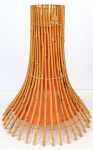 Retro Bamboo Conical Shape Lamp w Orange Shade - Approx 70cm H