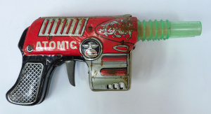 Vintage c1950 - 60s Japanese Tin Toy Atmoic Raygun - made by Nomura Toys in Japa