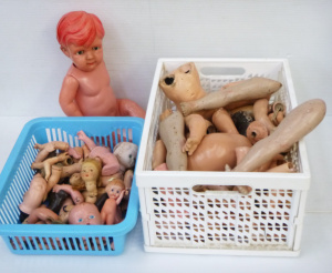 2 x Box lots of Vintage Mostly Composition Doll Parts inc, torsos and limbs