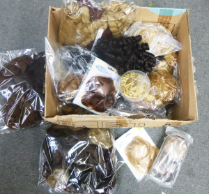 Box Lot of Doll Wigs & Mohair for wig making assorted sizes, colours &