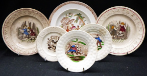 Group Lot - 19th C Decorative & Nursery Plates - incl c1860 Children's Alpha