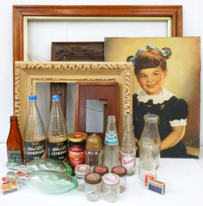 Group Lot - assorted vintage items inc, wooden picture painting frames printof