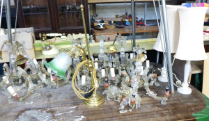 Group Lot Classical Lamps & Lighting - incl Adjustable Brass Victorian Style