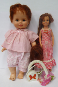 Group lot inc, 1960s - 70s Ideal Crissy Doll, Baby Crissy (af) and hair dryer