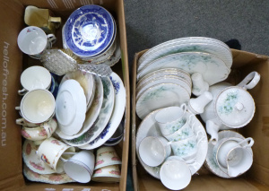 2 x Boxes Vintage Pretty China - incl Sets, Cups, Saucers, Plates - Various Bran