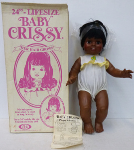 1970s Boxed Ideal Black Baby Crissy Doll with growing hair- original clothing, i