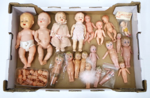 Box lot of Vintage Celluloid & Hard Plastic Kewpie & Baby Dolls - assort