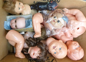 Box lot of Vintage Doll Parts inc, Armand Marseille head, other early 1900s part