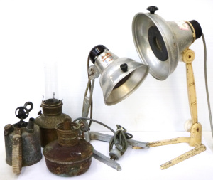 Group Lot Vintage Infra-Red & Oil Lamps - 2 x Infra-Red & 3 x Oil Lamps