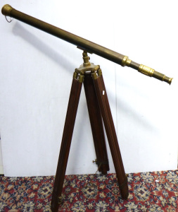 Reproduction Maritime Nautical Brass & Wooden Floor Telescope with adjustabl