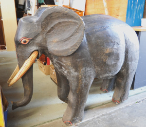 Vintage Carved & Painted Teak Elephant - 90cm