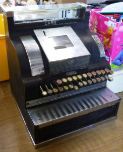 Vintage Predecimal Cash Register - Black Metal, Very Heavy