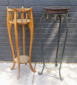 2 x Planter Stands inc, light stained Oak Arts & Crafts Era & a more con