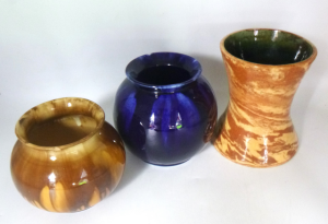 3 x Vintage Australian Pottery Vases inc, 1935 McHugh with brown glaze (af), Be