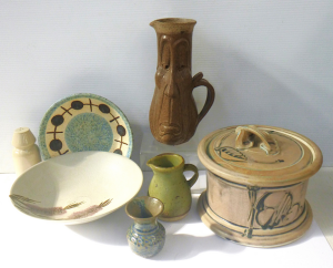 Group Lot of Australian & other Pottery inc, Long Face Jug, lidded casserole