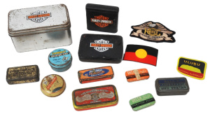 Lot 184 - Lot of Vintage Tins & Some Patches incl Harley Davidson Tins &