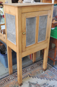 Lot 3 - Vintage c1930s Pine Meat safe - mesh sides & door, high off ground o