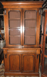 Lot 4 - Victorian Cedar Bookcase - Glazed top section with Drawer & Cupboard