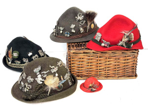 Lot 5 - 4 x vintage German felt Hiking hats with heaps badges