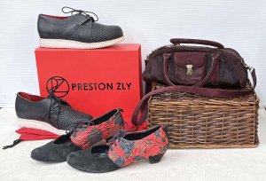 Lot 6 - Grp - Pr boxed Preston Zly black Dapper Wedge shoes (40), pair Zozou flo