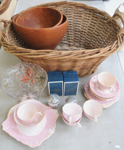 Lot 28 - Group lot - Mixed items - old Cane Laundry Basket, part c1930s Tuscan C