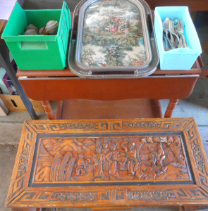 Lot 48 - Group lot incl Auto trolley, Oriental Coffee Table, Framed Tapestry, Vi