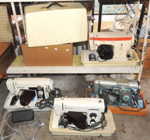 Lot 69 - 4 x Vintage Portable Sewing Machines w Cases incl Singer, Wardana &