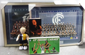 Lot 76 - Group lot of mostly Carlton Football items inc, 2 x Framed team photos