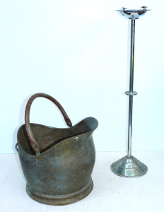 Lot 81 - 2 x Vintage items inc Brass & Copper coal bucket & Chrome smoke