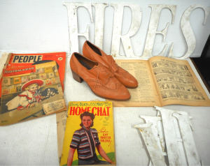 Lot 88 - Mixed box lot - 70s Heeled Shoes by Stanley, Stencil letters, Vintage W