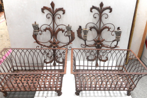 Lot 101 - Vintage Metal items, incl 2 x Planter Boxes, 2 x Sconces