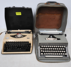 Lot 107 - 2 x vintage c1960s 70s Cased Portable Typewriters - Beige coloured Ad