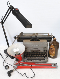 Lot 109 - Lot of Mixed Items incl Remington Typewriter, Articulating Red Lamp w