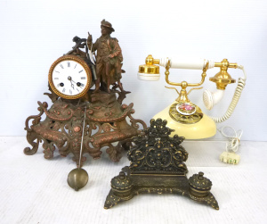 Lot 142 - Group lot - Ornate French Copper Figural Clock (af), Decorator telepho