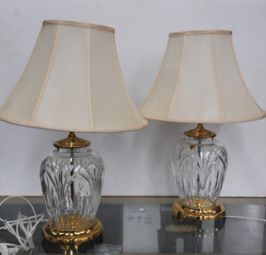 Lot 161 - Pair of Vintage Waterford Table Lamps - Elegant Cut Crystal Body w Bra