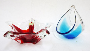 2 x Mid Century Art Glass items incl ruby & clear Japanese Koshida bowl &