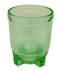 Art Deco Uranium Glass Measuring bowl - Four block feet 15cm H