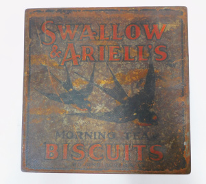 c1900s Swallow & Ariells- Melbourne Morning Tea Biscuit tin - Paper label to