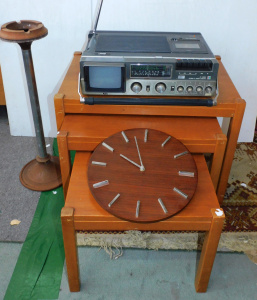 Group lot ic Nest of 3 1970s Teak Side Tables, Retro Smokers Stand, JVC Portable