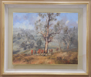 John Tiplady (1938 - ) Large Gilt framed Oil Painting - On The Hunt - Signed low