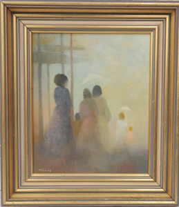 Keith Willes (1919 - 1993) Gilt framed Oil painting - Morning in the Park - Sign