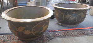 Lot 2 - 2 x Large Chinese Ceramic Outdoor Garden Pots w Traditional Floral &