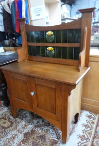 Lot 3 - Vintage c1910 - 20s Kauri Pine Washstand - 2 x piece w Flaxman Majolica