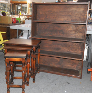 Lot 11 - Group Lot Vintage Furniture incl Pine Bookshelf & Tudor Style Nest