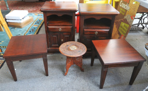 Lot 14 - Group Lot of Occasional Furniture incl 2 x Teak Edwardian Style Bedside