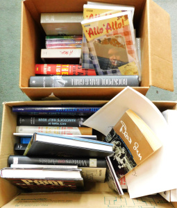 Lot 55 - 2 x boxes books and DVDs inc The Clash DVD, The Clash book, NULLAllo NU