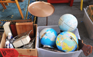 Lot 66 - 2 x Boxes of Assorted Items incl Anodized Occasional Table, Lacquerware