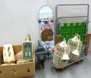 Lot 67 - 2 x boxes of assorted items inc, Telephones, skateboards, beach chair,