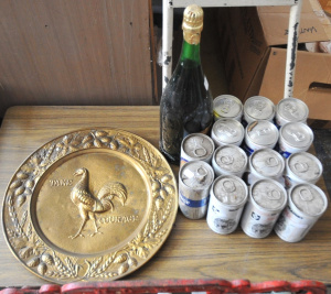 Lot 68 - Group Lot Vintage Commemorative Bar Items - incl Courage Brass Charger,